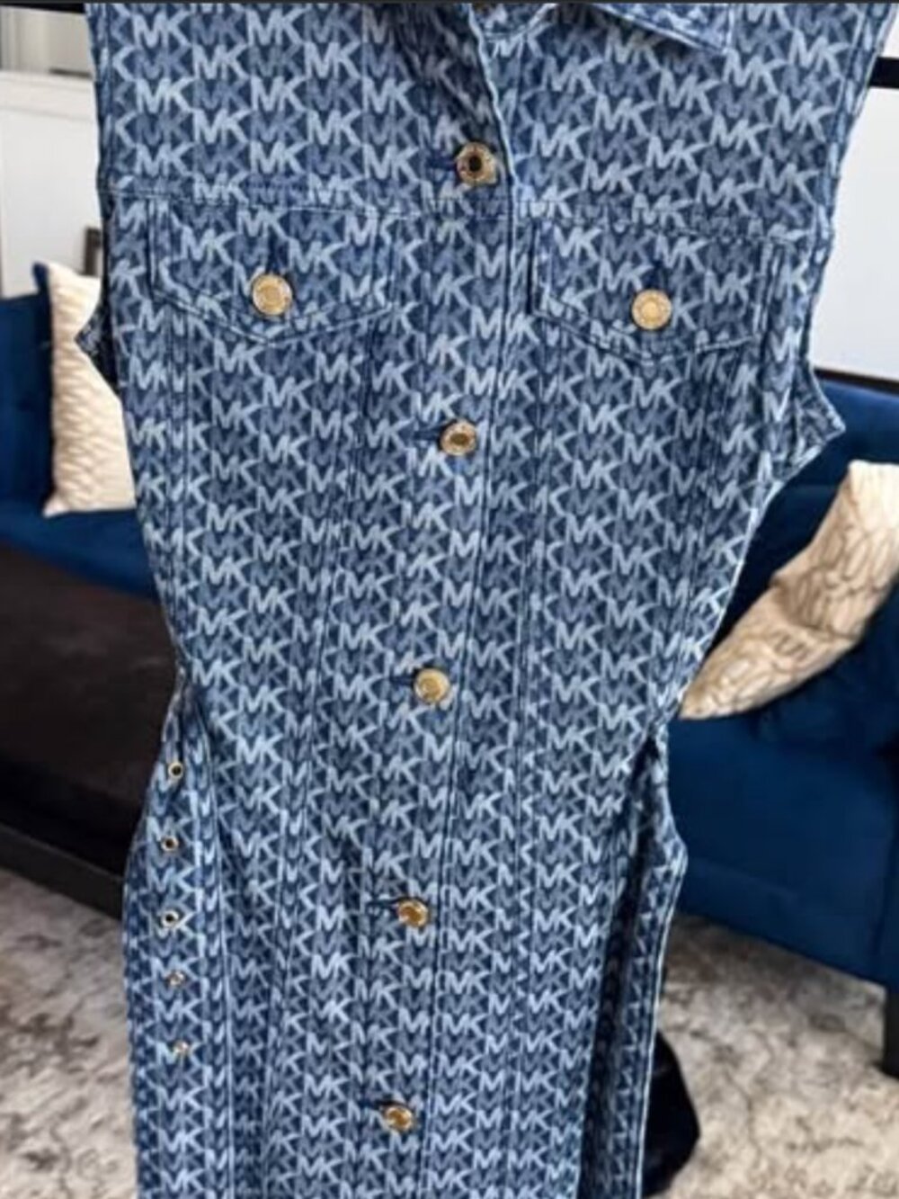 NWT Michael Kors Blue MK Logo Denim Shirt Dress